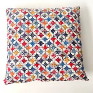 Vintage Quilted Toss Pillow Colorful Patchwork Cushion Throw Granny Square Retro